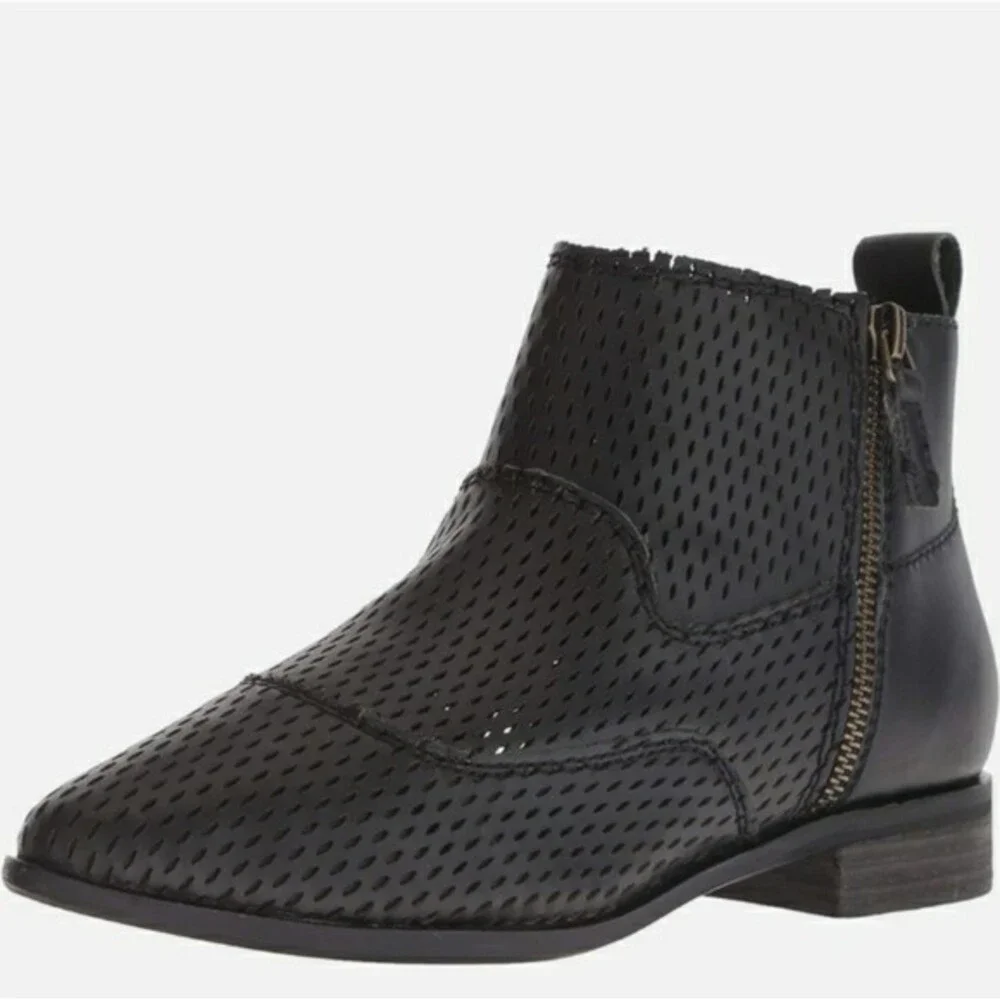 Kelsi Dagger Alaska Perforated Black Leather Booties 9.5 Ankle Boots